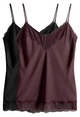 Produktbild von THE SET Damen Satin-Tops mit Spitze, 2er-Pack Black/Burgundy Red