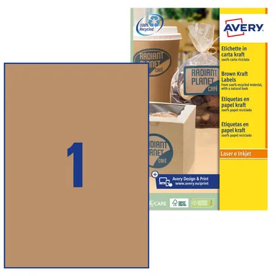Produktbild von AVERY Zweckform L7109-25 Kraftpapier Etiketten (25 Aufkleber zum Bedrucken, 210x