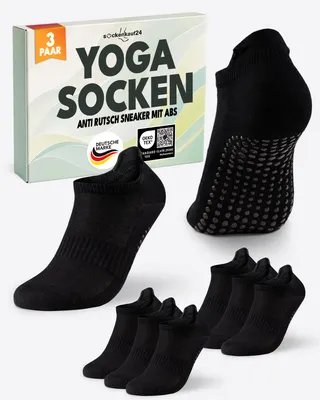 Produktbild von Pilates Yoga Sneaker Socken Damen Herren ABS-Noppen - 70204T Schwarz 35-38 3 Paar