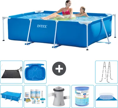 Immagine prodotto di Piscina Intex con struttura rettangolare - 220 x 150 x 60 cm - blu - include tenda da sole - pacchetto di manutenzione - pompa filtro per piscina - filtro - copertura del terreno - tappeto solare