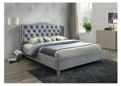 Image de Lit double en velours - Aspen - 180 x 200 cm - Gris
