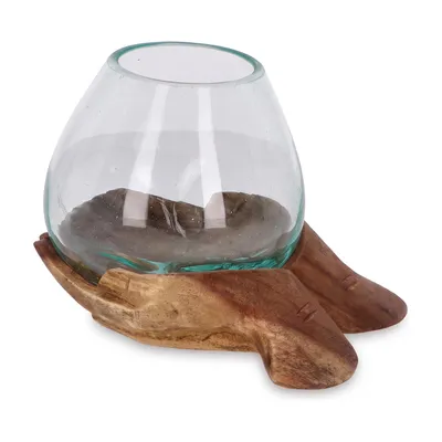 Produktbild von Schlüsselschale Holz mit Glasschale – Holzhand aus Suarholz, Dekoschale & Schmuckschale, Unikat