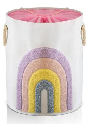 Immagine prodotto di Cesto per biancheria per bambini, rosa, 58 litri, con chiusura a cordoncino e motivo arcobaleno, pieghevole