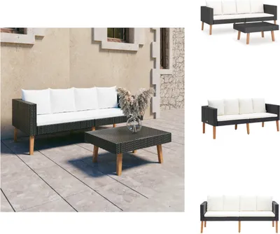 Produktbild von vidaXL 2-tlg. Garten-Lounge-Set mit Kissen Poly Rattan Schwarz -  Gartenmöbel-Sets