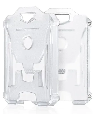 Image de Étui à carte robuste, boîtier vertical en plastique rigide avec fenêtre transparente et clip de sécurité. Protection fiable pour les cartes de bureau, scolaires, d'identité et de crédit, lot de 2.