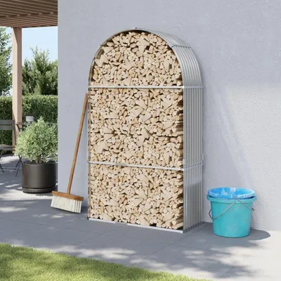 Zdjęcie produktu dla Stojak na drewno do kominka - pojemnik na drewno opałowe - do przechowywania suchego drewna - stabilna konstrukcja - 120 x 45 x 210 cm - jasnoszary