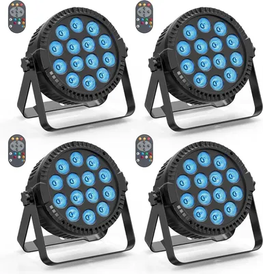 Zdjęcie produktu dla Światło sceniczne LED - oświetlenie podium - lampa DJ-ska - lampa dyskotekowa - oświetlenie imprezowe - czarne - 4 sztuki - 14 x 6W LED RGBW