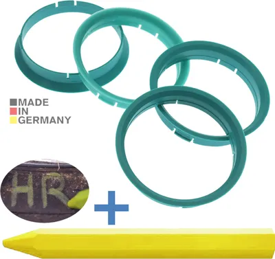 Produktbild von 4X Zentrierringe 72,5 x 70,1 mm Türkis Felgen Ringe + 1x Reifen Kreide Fett Stift
