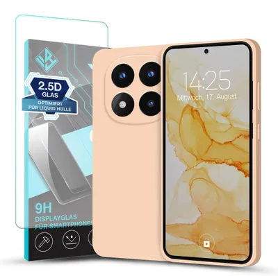 Produktbild von Hülle für Xiaomi Redmi Note 14 Pro+ 5G mit 9H Displayglas Displayschutz Case Cover Bumper Smartphone Softgrip Schutzhülle Farbe: Rosa