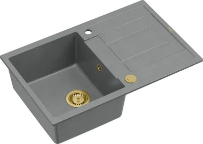 Produktbild von QUADRON Spülbecken 1-Becken Spüle | Größe: 78 x 50 x 22 cm | MORGAN 111 | Küchenspüle Granitspüle aus GraniteQ mit Siphon | Grau & Golden