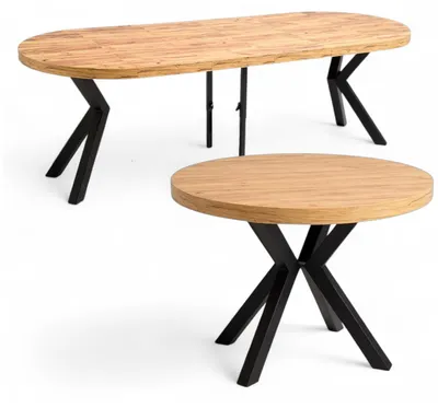 Produktbild von Runder Ausziehtisch Ø110 auf 310 cm, Eiche Craft, schwarzes X-Gestell