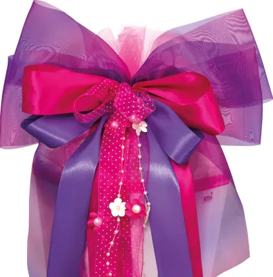 Produktbild von ROTH XXL Schultütenschleife Purple Blooming - fertig gebunden ca. 63 x 32 cm - Schulanfang-Schleife