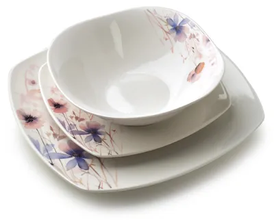 Obrázek produktu pro Servírovací talíře, porcelán, kolekce Mondex Lea Delicate, bílá barva, květinový motiv, 18 kusů, rozměry: 16,5 cm / 18 cm / 24 cm