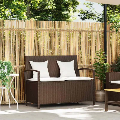 Produktbild von vidaXL Gartenbank mit Stauraum und Kissen Braun Poly Rattan