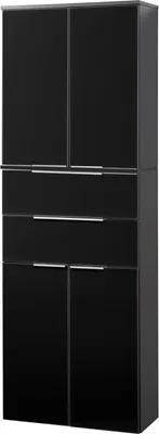 Produktbild von FACKELMANN Doppel-Hochschrank KARA / Schrank mit Soft-Close-System / Maße (B x H x T): ca. 61 x 176 x 32 cm / mit Schubladen und Türen / Korpus: Anthrazit / Front: lackiertes Glas in Anthrazit