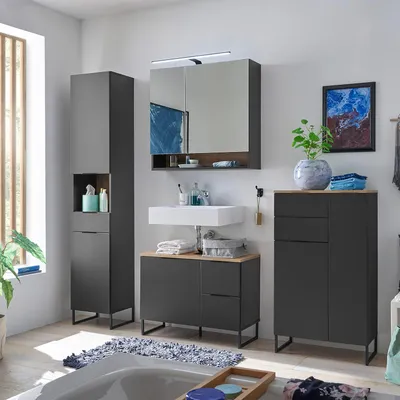 Image de Armoire de salle de bain - Rangement - Commode - Armoire avec tiroirs - Meuble de salle de bain - Bois