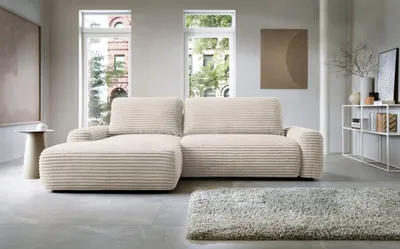 Produktbild von Masseno Ecksofa OSSO mit Schlaffunktion L-Form, Sofa mit Bettkasten, Wohnzimmersofa, Couch, Soffa, Bettsofa, Couchgarnitur- Creme, AMBIENCE 02