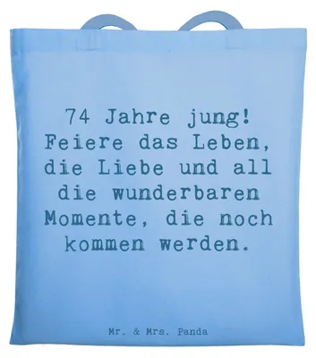 Produktbild von Mr. & Mrs. Panda Beutel Spruch 74. Geburtstag Freude - Sky Blue - Geschenk, Happy Birthday, Ideen, Laptoptasche, Shopping Tasche, wunderbare Momente, Schultasche, Alter