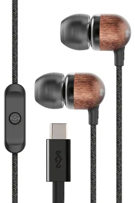 Produktbild von House of Marley Smile Jamaica In-Ear-Kopfhörer mit USB-C-Anschluss, 9,2-mm-Treiber, integriertem Mikrofon, verwicklungsfreiem Kabel, schwarz