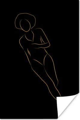 Produktbild von MuchoWow® Poster Frau - Gold - Strichzeichnung 80x120 cm - Papierdruck