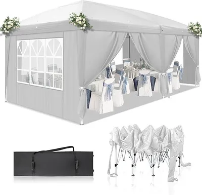 Produktbild von Pavillon 3x6 m,Faltpavillon,Wasserdicht Stabil Winterfest UV Schutz 50+,420D Oxford,Faltbar Höhenverstellbar,Partyzelt,Gartenzelt,Für Garten Camping,Outdoor,Weiß,6 Seitenteilen