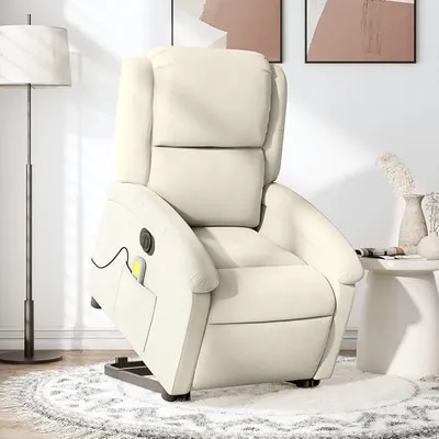 Produktbild von Massagesessel mit Aufstehhilfe Elektrisch Fernsehsessel Aufstehsessel Relaxsessel Sessel mit Liegefunktion Massagesessel Verstellbar TV Sessel Wohnzimmer Creme Samt
