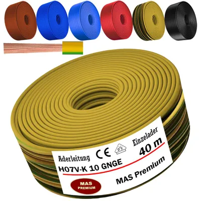 Image de Câble d'alimentation de 40 mètres, type H07 V-K, couleur vert-jaune, section 1x10 mm², monoconducteur, flexible