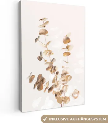 Produktbild von MuchoWow® - Leinwandbilder - Eukalyptus - Gold - Blätter - Luxus - Natur, Wandbild, Wanddeko Bilder Wohnzimmer, 60x90 cm