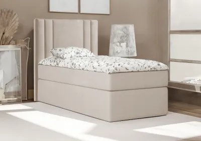 Produktbild von Bett , Boxspringbett , Continentalbett RALI MINI mit Bonell Matratze und Topper , Einzelbett mit Container , H3 ( 100x200 cm , Beige - Itaka 46 , Topper T25 )