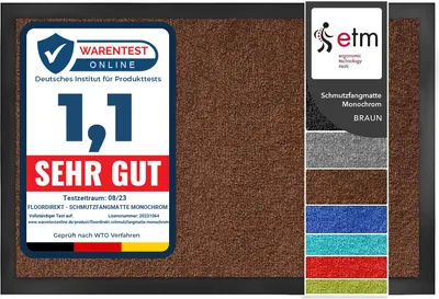 Produktbild von Fußmatte Monochrom rutschfeste waschbare Schmutzfangmatte Braun 90x120 cm
