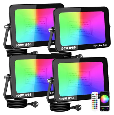 4er-Pack RGB LED-Strahler 100W, 10000LM, APP-Steuerung, IP66