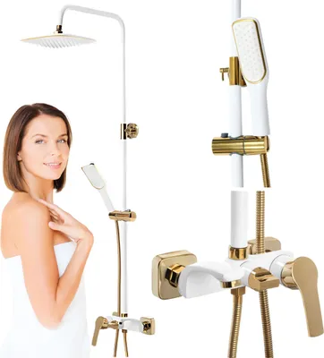 Produktbild von Silla | Duschset - Weiß - Gold - Hohe Qualität - Keramikkopf - Regendusche