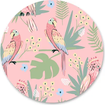 Image de Sticker cercle PAPAGEIEN oiseaux fleurs feuilles monstera nature sticker mural 100 cm x 100 cm
