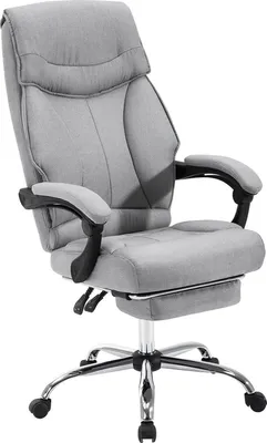 Immagine prodotto di Happyment Sedia ergonomica per ufficio - Con rotelle - Per adulti - Con poggiapiedi - Grigio chiaro - Regolabile in altezza - Tessuto