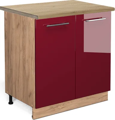 Obrázek produktu pro Spodní skříňka kuchyňské linky Vicco Fame-Line Bordó červená vysoký lesk 80 cm s policí, PD Dub, Model 46896