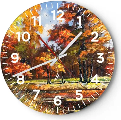 Produktbild von Wanduhr - Rund - Glasuhr - Park Herbst Wasser - 30x30cm - Schleichendes Uhrwerk - Lautlos - zum Aufhängen bereit - Dekoration Modern - Wanddekoration aus Glas - C4AR30x30-3536