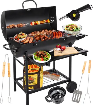 Produktbild von Grill & Chill Gartengrill, Holzkohlegrill - großer Chromrost 71×35 cm, Deckel, Aschekasten, Thermometer, Zwei Transporträder, GC0002