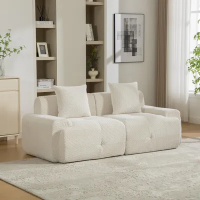Obrázek produktu pro okwish modulární pohovka relaxační křeslo s područkami a polštáři dvoumístná pohovka do obývacího pokoje snadno přemístitelná chenille látka sedací sestava s protiskluzovou spodní stranou béžová