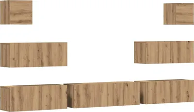 Imagen del producto de vidaXL, juego de 7 piezas para mueble de TV, montaje en pared, estilo artesanal, madera de roble (material compuesto)