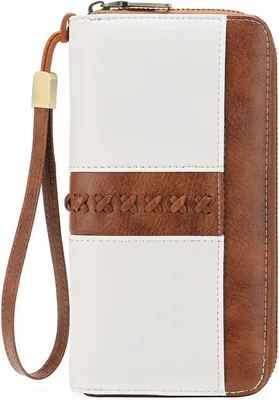 Produktbild von Geldbörse Damen Groß Vintage Kunstleder Portemonnaie mit RFID Schutz, 12 Kartenfächer, Reißverschluss, Handgelenkriemen, Langformat, Elegant & Praktisch