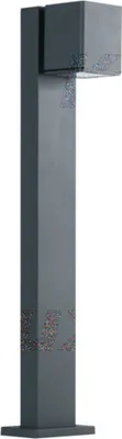 A dark gray, modern outdoor lamp post.