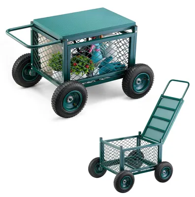 Productafbeelding van VEVOR Tuinrolstoel 760x520x440 mm, Rolbare metalen tuinstoel met wielen, Draagt ​​tot 180 kg, Rolstoel, Buitenkar en kruk op wielen voor gazon, terras, achtertuin