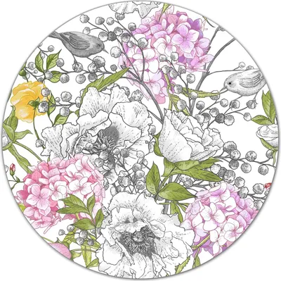 Produktbild von Glas Schneidebrett Herdabdeckplatten Schneideplatten Rund - 40 cm - Vögel und Blumen