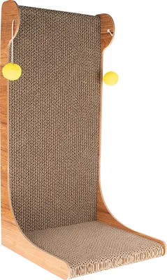 Produktbild von Katzen Kratzbrett | Kratzpappe | Spielbrett | Freistehend | mit Spielbällen | 55,5cm Hoch | Braun