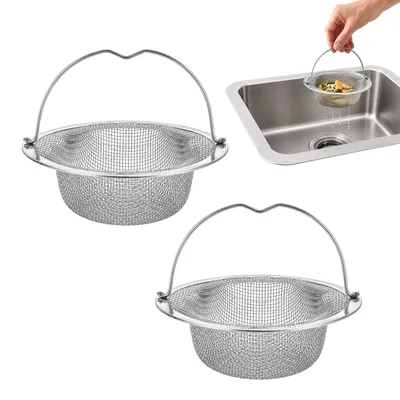 Image de Crépine de vidange en acier inoxydable - Lot de 2 avec poignée - Protection contre les obstructions pour éviers de cuisine et lavabos - 11 x 7 x 2 cm