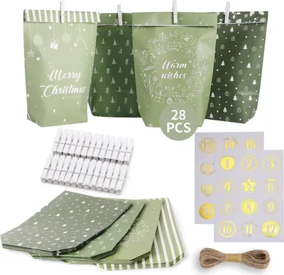 Produktbild von 2024 Adventskalender zum Befüllen - DIY Weihnachtstüten Set Grün