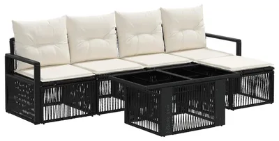 Immagine prodotto di Set da giardino composto da 6 pezzi, colore nero e crema, in rattan sintetico