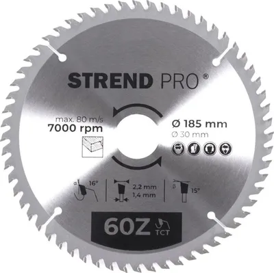 Produktbild von Scheibe Strend Pro TCT 185x2.2x30/20 mm 60T, für Holz, Sägeblatt, SK-Zähne