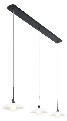 Produktbild von Steinhauer Pendelleuchte Tallerken 3-flammig Leuchte schwarz matt / Glas weiß matt / Transparent matt 108x18cm