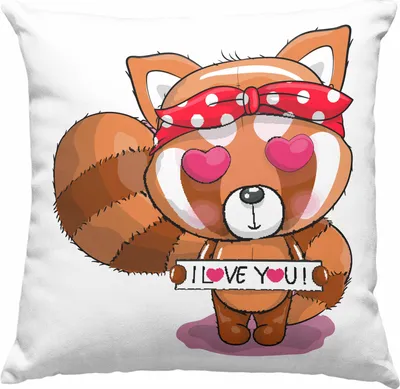 Produktbild von Trendation - Süßer Roter Panda Deko-Kissen mit Füllung 40x40 Musik Kinder Geschenkidee für Jungs Mädchen Lustige Grafik I Love You (Grau)